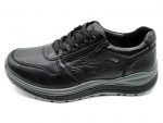 Zapato casual de piel natural de ancho X, impermeable, con cordones y cremallera | G Comfort (negro)