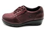 Zapato de piel natural, ancho X, con cordones y cremallera | G Comfort (burdeos)