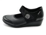 Zapato tipo mercedes  de ancho X, de piel natural y tejido, cuña de 3cm | Mobils by Mephisto (negro)