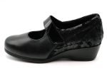 Zapato tipo mercedes  de ancho X de piel combinada con cuña de 4cm con velcro | Pinoso's (negro)