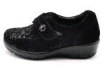 Zapato de licra con velcro, ancho X, cuña de 4 cm | G Comfort (negro)